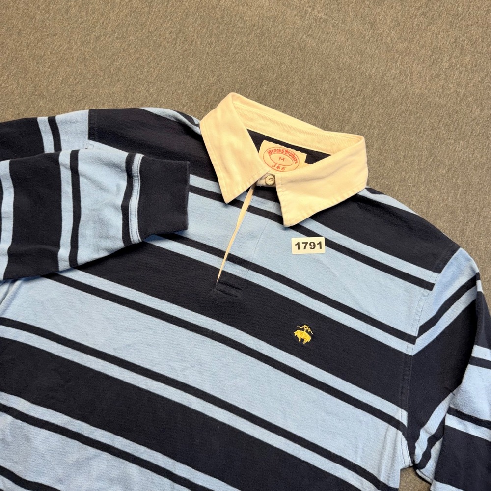 Brooks Brothers 346 Mens Blue Striped Long Sleeve Rugby Shirt Size M